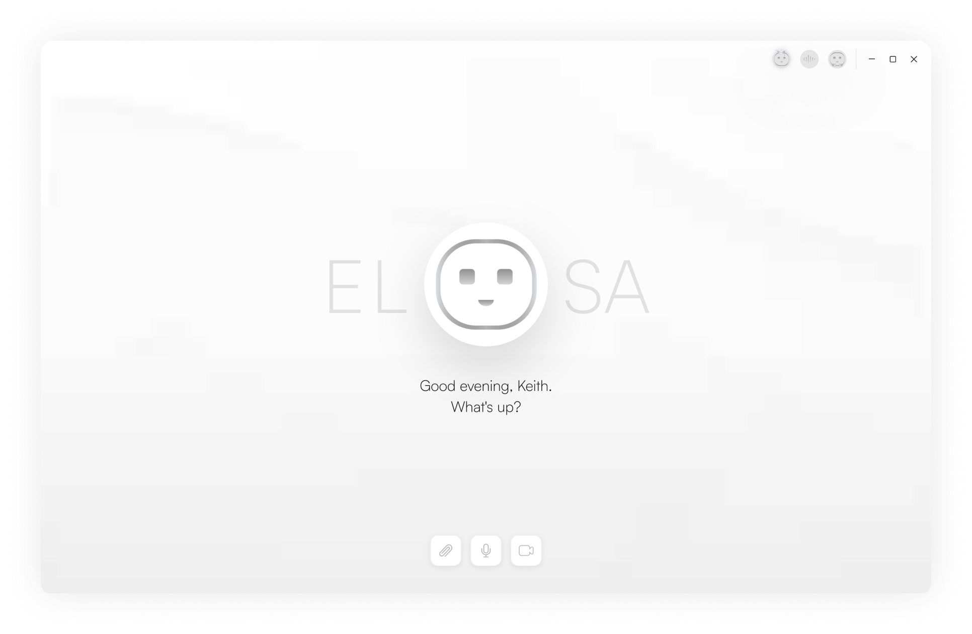 The ELSA desktop app greeting the user: “Good evening, Keith. What’s up?”
